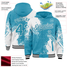 Charger l&#39;image dans la galerie, Custom Panther Blue White-Black Abstract Brush Stroke 3D Pattern Design Bomber Full-Snap Varsity Letterman Hoodie Jacket
