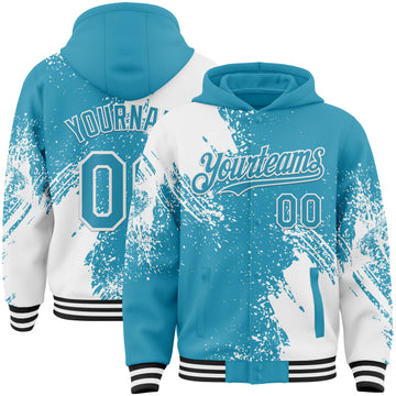 Custom Panther Blue White-Black Abstract Brush Stroke 3D Pattern Design Bomber Full-Snap Varsity Letterman Hoodie Jacket