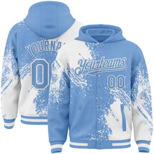 Charger l&#39;image dans la galerie, Custom Light Blue White Abstract Brush Stroke 3D Pattern Design Bomber Full-Snap Varsity Letterman Hoodie Jacket
