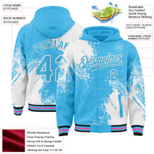 Charger l&#39;image dans la galerie, Custom Sky Blue White Black-Pink Abstract Brush Stroke 3D Pattern Design Bomber Full-Snap Varsity Letterman Hoodie Jacket
