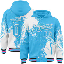 Charger l&#39;image dans la galerie, Custom Sky Blue White Black-Pink Abstract Brush Stroke 3D Pattern Design Bomber Full-Snap Varsity Letterman Hoodie Jacket

