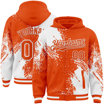 Custom Orange White Abstract Brush Stroke 3D Pattern Design Bomber Full-Snap Varsity Letterman Hoodie Jacket