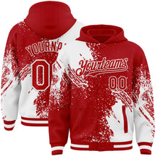 Charger l&#39;image dans la galerie, Custom Red White Abstract Brush Stroke 3D Pattern Design Bomber Full-Snap Varsity Letterman Hoodie Jacket
