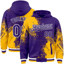 Charger l&#39;image dans la galerie, Custom Purple Gold-White Abstract Brush Stroke 3D Pattern Design Bomber Full-Snap Varsity Letterman Hoodie Jacket
