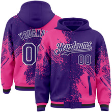 Charger l&#39;image dans la galerie, Custom Purple Pink-White Abstract Brush Stroke 3D Pattern Design Bomber Full-Snap Varsity Letterman Hoodie Jacket
