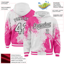 Charger l&#39;image dans la galerie, Custom White Pink-Black Abstract Brush Stroke 3D Pattern Design Bomber Full-Snap Varsity Letterman Hoodie Jacket
