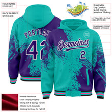 Charger l&#39;image dans la galerie, Custom Aqua Purple Black Pink-White Abstract Brush Stroke 3D Pattern Design Bomber Full-Snap Varsity Letterman Hoodie Jacket
