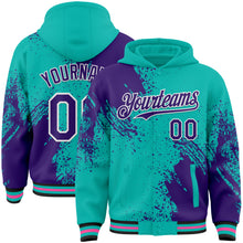 Charger l&#39;image dans la galerie, Custom Aqua Purple Black Pink-White Abstract Brush Stroke 3D Pattern Design Bomber Full-Snap Varsity Letterman Hoodie Jacket
