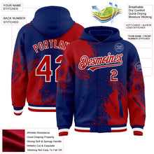 Charger l&#39;image dans la galerie, Custom Royal Red-White Abstract Brush Stroke 3D Pattern Design Bomber Full-Snap Varsity Letterman Hoodie Jacket
