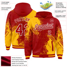 Charger l&#39;image dans la galerie, Custom Red Gold-White Abstract Brush Stroke 3D Pattern Design Bomber Full-Snap Varsity Letterman Hoodie Jacket
