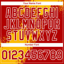 Charger l&#39;image dans la galerie, Custom Red Gold-White Abstract Brush Stroke 3D Pattern Design Bomber Full-Snap Varsity Letterman Hoodie Jacket
