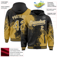 Charger l&#39;image dans la galerie, Custom Black Old Gold-White Abstract Brush Stroke 3D Pattern Design Bomber Full-Snap Varsity Letterman Hoodie Jacket
