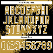 Charger l&#39;image dans la galerie, Custom Black Old Gold-White Abstract Brush Stroke 3D Pattern Design Bomber Full-Snap Varsity Letterman Hoodie Jacket
