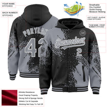 Charger l&#39;image dans la galerie, Custom Black Gray-White Abstract Brush Stroke 3D Pattern Design Bomber Full-Snap Varsity Letterman Hoodie Jacket
