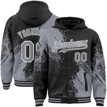 Charger l&#39;image dans la galerie, Custom Black Gray-White Abstract Brush Stroke 3D Pattern Design Bomber Full-Snap Varsity Letterman Hoodie Jacket
