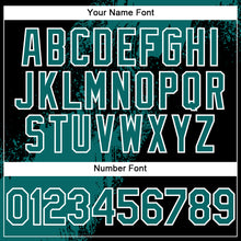 Charger l&#39;image dans la galerie, Custom Black Teal-White Abstract Brush Stroke 3D Pattern Design Bomber Full-Snap Varsity Letterman Hoodie Jacket
