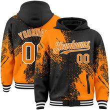 Charger l&#39;image dans la galerie, Custom Black Bay Orange-White Abstract Brush Stroke 3D Pattern Design Bomber Full-Snap Varsity Letterman Hoodie Jacket

