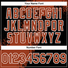 Charger l&#39;image dans la galerie, Custom Black Texas Orange-White Abstract Brush Stroke 3D Pattern Design Bomber Full-Snap Varsity Letterman Hoodie Jacket
