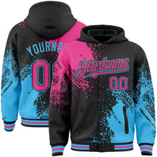 Charger l&#39;image dans la galerie, Custom Black Pink-Sky Blue Abstract Brush Stroke 3D Pattern Design Bomber Full-Snap Varsity Letterman Hoodie Jacket

