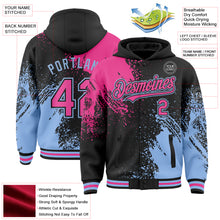 Charger l&#39;image dans la galerie, Custom Black Pink-Light Blue Abstract Brush Stroke 3D Pattern Design Bomber Full-Snap Varsity Letterman Hoodie Jacket
