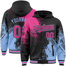 Charger l&#39;image dans la galerie, Custom Black Pink-Light Blue Abstract Brush Stroke 3D Pattern Design Bomber Full-Snap Varsity Letterman Hoodie Jacket
