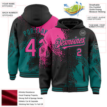 Load image into Gallery viewer, Custom Black Pink-Teal Abstract Brush Stroke 3D Pattern Design Bomber Full-Snap Varsity Letterman Hoodie Jacket
