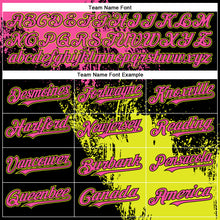 Charger l&#39;image dans la galerie, Custom Black Pink Neon Yellow-White Abstract Brush Stroke 3D Pattern Design Bomber Full-Snap Varsity Letterman Hoodie Jacket
