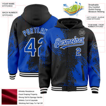 Charger l&#39;image dans la galerie, Custom Black Thunder Blue-White Abstract Brush Stroke 3D Pattern Design Bomber Full-Snap Varsity Letterman Hoodie Jacket
