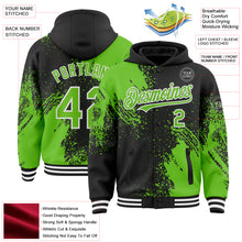 Charger l&#39;image dans la galerie, Custom Black Aurora Green-White Abstract Brush Stroke 3D Pattern Design Bomber Full-Snap Varsity Letterman Hoodie Jacket

