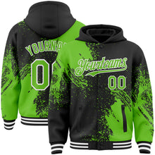 Charger l&#39;image dans la galerie, Custom Black Aurora Green-White Abstract Brush Stroke 3D Pattern Design Bomber Full-Snap Varsity Letterman Hoodie Jacket
