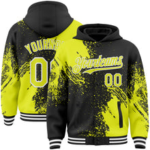Charger l&#39;image dans la galerie, Custom Black Neon Yellow-White Abstract Brush Stroke 3D Pattern Design Bomber Full-Snap Varsity Letterman Hoodie Jacket
