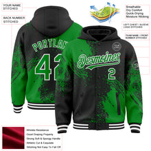 Charger l&#39;image dans la galerie, Custom Black Grass Green-White Abstract Brush Stroke 3D Pattern Design Bomber Full-Snap Varsity Letterman Hoodie Jacket
