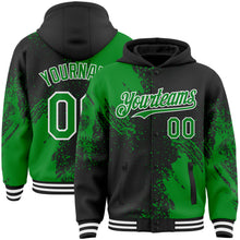 Charger l&#39;image dans la galerie, Custom Black Grass Green-White Abstract Brush Stroke 3D Pattern Design Bomber Full-Snap Varsity Letterman Hoodie Jacket
