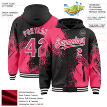 Charger l&#39;image dans la galerie, Custom Black Neon Pink-White Abstract Brush Stroke 3D Pattern Design Bomber Full-Snap Varsity Letterman Hoodie Jacket

