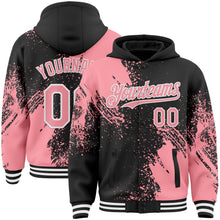 Charger l&#39;image dans la galerie, Custom Black Medium Pink-White Abstract Brush Stroke 3D Pattern Design Bomber Full-Snap Varsity Letterman Hoodie Jacket
