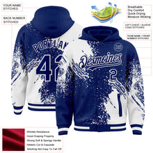 Charger l&#39;image dans la galerie, Custom Royal White Abstract Brush Stroke 3D Pattern Design Bomber Full-Snap Varsity Letterman Hoodie Jacket
