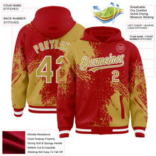 Charger l&#39;image dans la galerie, Custom Red Old Gold-White Abstract Brush Stroke 3D Pattern Design Bomber Full-Snap Varsity Letterman Hoodie Jacket
