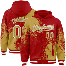 Charger l&#39;image dans la galerie, Custom Red Old Gold-White Abstract Brush Stroke 3D Pattern Design Bomber Full-Snap Varsity Letterman Hoodie Jacket
