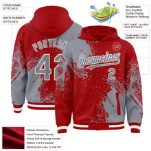 Charger l&#39;image dans la galerie, Custom Red Gray-White Abstract Brush Stroke 3D Pattern Design Bomber Full-Snap Varsity Letterman Hoodie Jacket
