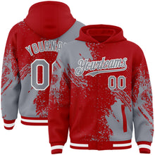 Charger l&#39;image dans la galerie, Custom Red Gray-White Abstract Brush Stroke 3D Pattern Design Bomber Full-Snap Varsity Letterman Hoodie Jacket
