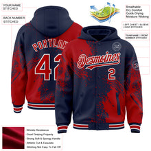 Charger l&#39;image dans la galerie, Custom Navy Red-White Abstract Brush Stroke 3D Pattern Design Bomber Full-Snap Varsity Letterman Hoodie Jacket
