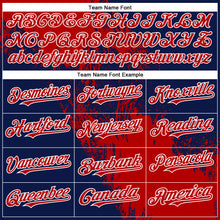 Charger l&#39;image dans la galerie, Custom Navy Red-White Abstract Brush Stroke 3D Pattern Design Bomber Full-Snap Varsity Letterman Hoodie Jacket
