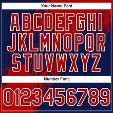 Charger l&#39;image dans la galerie, Custom Navy Red-White Abstract Brush Stroke 3D Pattern Design Bomber Full-Snap Varsity Letterman Hoodie Jacket
