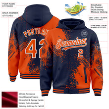 Charger l&#39;image dans la galerie, Custom Navy Orange-White Abstract Brush Stroke 3D Pattern Design Bomber Full-Snap Varsity Letterman Hoodie Jacket
