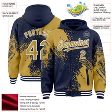 Charger l&#39;image dans la galerie, Custom Navy Old Gold-White Abstract Brush Stroke 3D Pattern Design Bomber Full-Snap Varsity Letterman Hoodie Jacket
