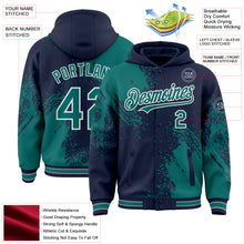 Charger l&#39;image dans la galerie, Custom Navy Teal-White Abstract Brush Stroke 3D Pattern Design Bomber Full-Snap Varsity Letterman Hoodie Jacket

