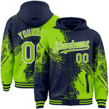 Charger l&#39;image dans la galerie, Custom Navy Neon Green-White Abstract Brush Stroke 3D Pattern Design Bomber Full-Snap Varsity Letterman Hoodie Jacket
