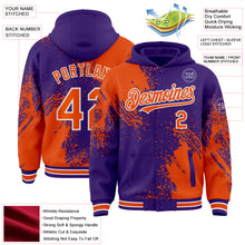 Charger l&#39;image dans la galerie, Custom Purple Orange-White Abstract Brush Stroke 3D Pattern Design Bomber Full-Snap Varsity Letterman Hoodie Jacket
