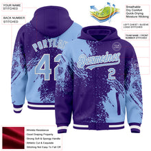 Charger l&#39;image dans la galerie, Custom Purple Light Blue-White Abstract Brush Stroke 3D Pattern Design Bomber Full-Snap Varsity Letterman Hoodie Jacket
