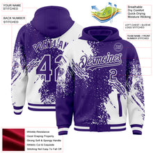 Charger l&#39;image dans la galerie, Custom Purple White Abstract Brush Stroke 3D Pattern Design Bomber Full-Snap Varsity Letterman Hoodie Jacket
